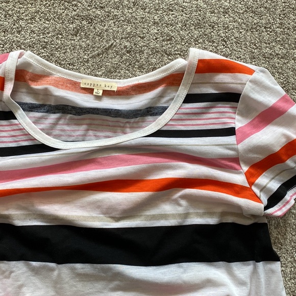 Copper Key Preppy Striped Peblum Peplum Top Shirt Copper Key - Picture 2 of 6